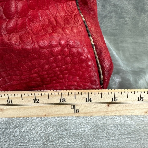 Fontanelli Handbag Purse Red Leather Croc Embossed w/ Snake Skin Trim - Picture 8 of 14